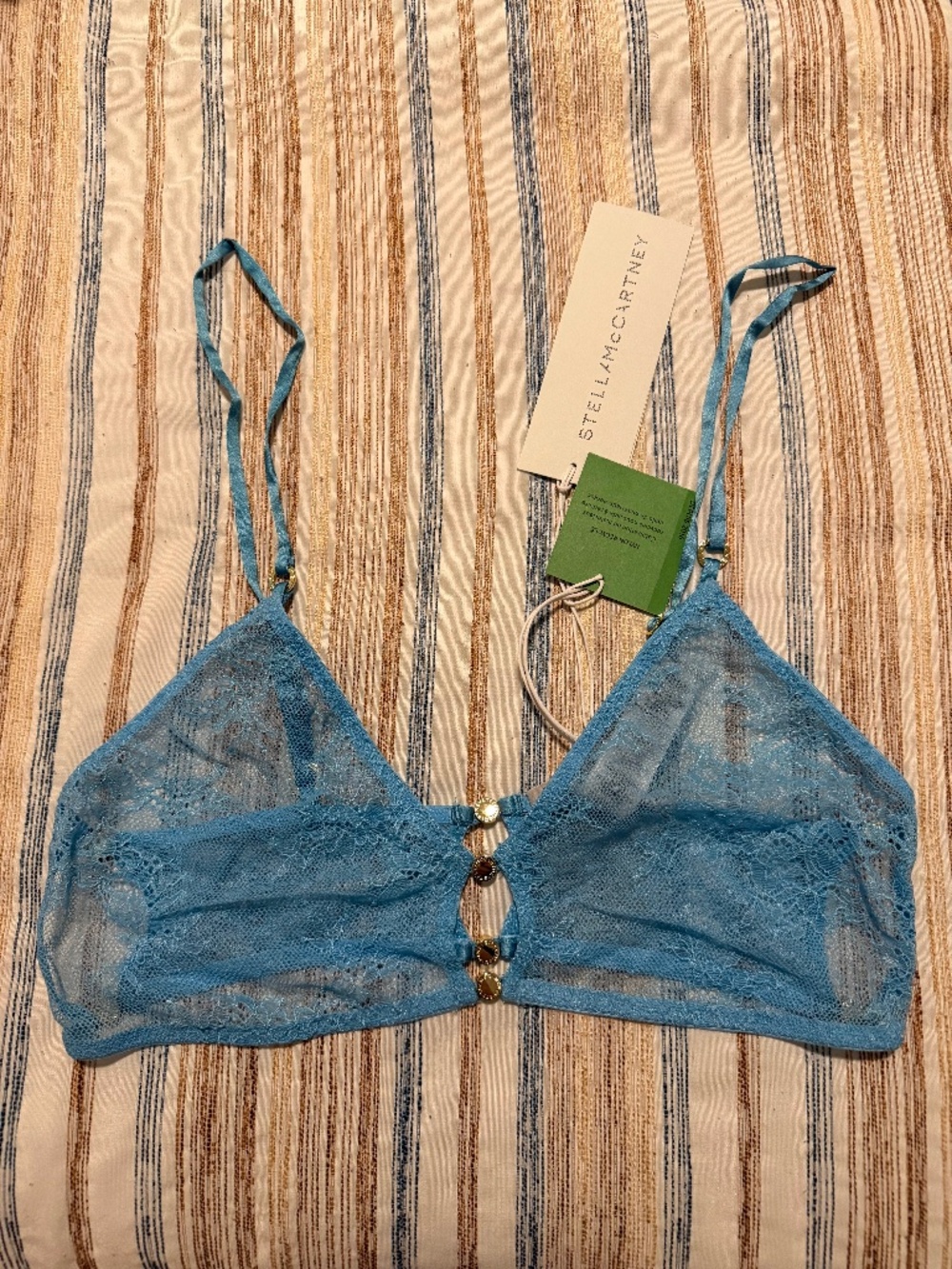 Stella McCartney Delicate Lace Bra with Cut Outs in Cool Blue Size S
